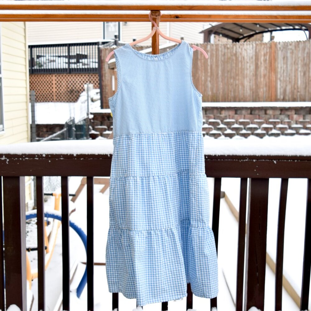 Uniqlo Blue Plaid Sleeveless Midi Dress with Pockets